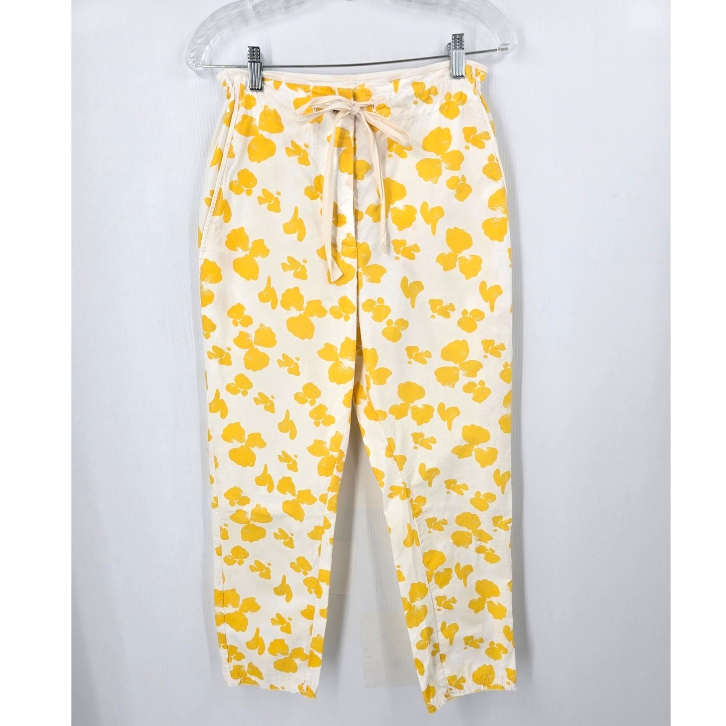 Hannoh Wessel Yellow Floral Cotton Drawstring Pant Italy 34 Cropped Straight Leg